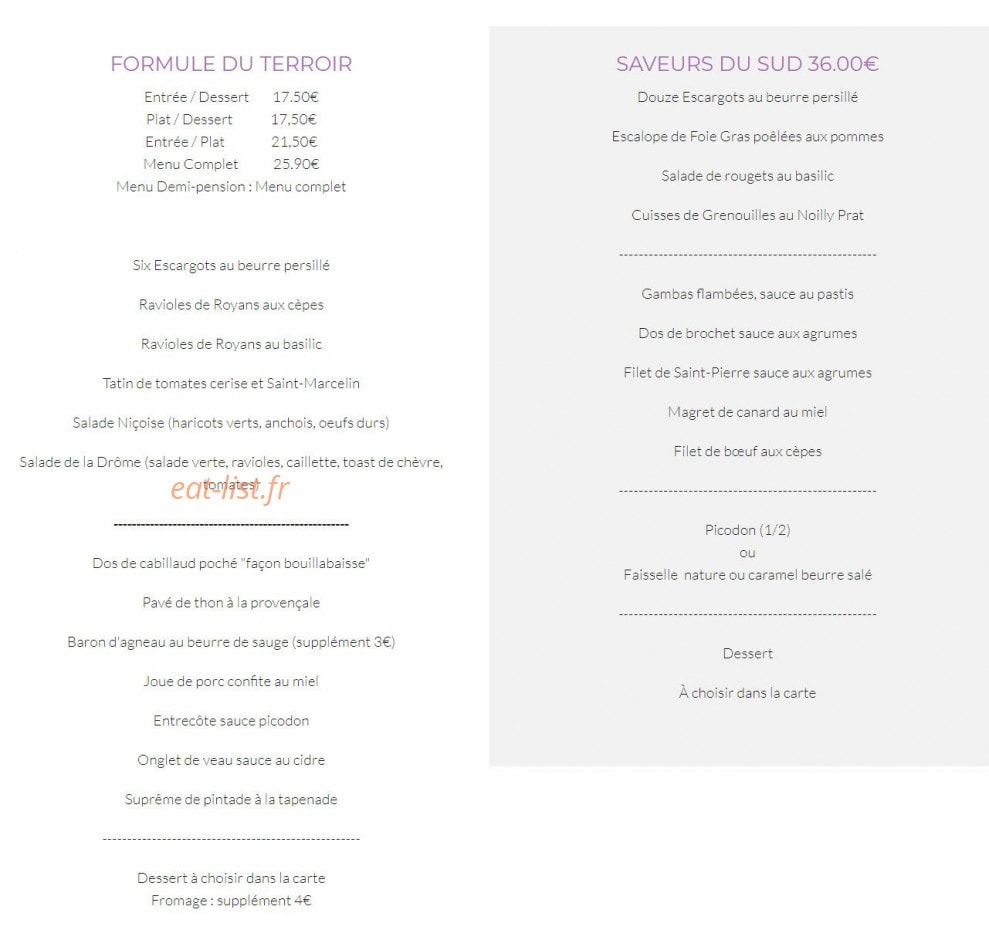 Auberge de l’Escargot d’Or — carte page 1
