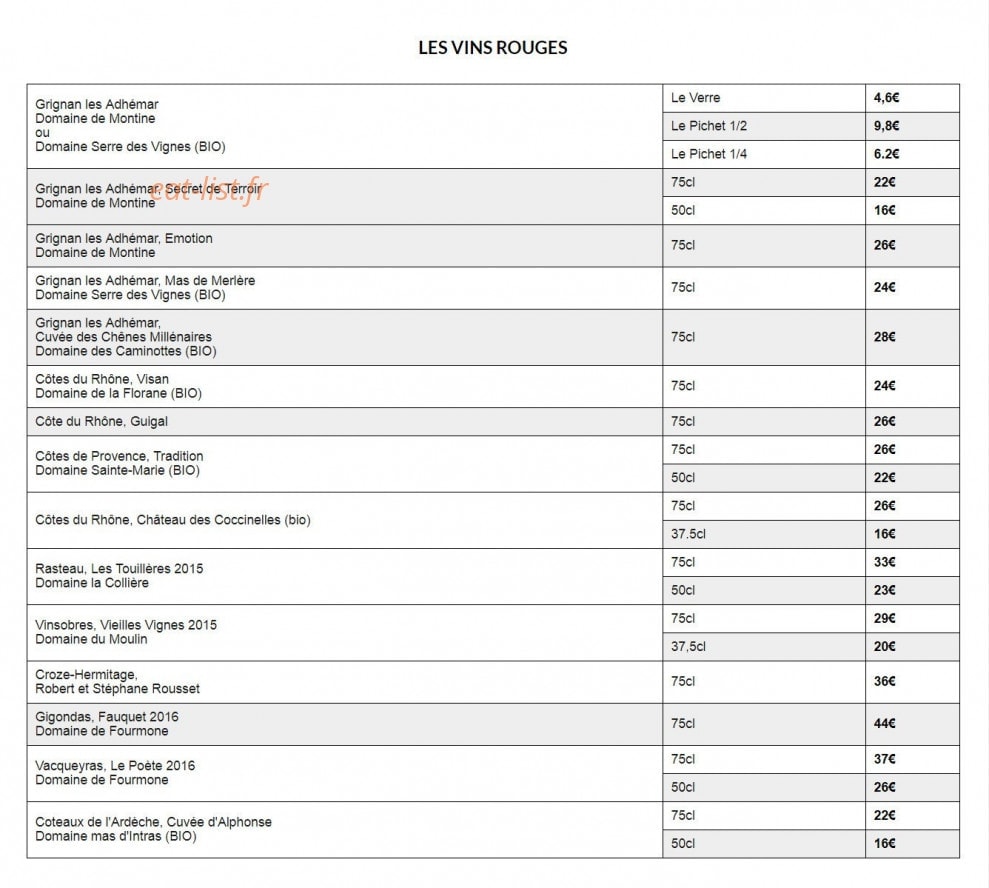 Auberge de l’Escargot d’Or — carte page 5