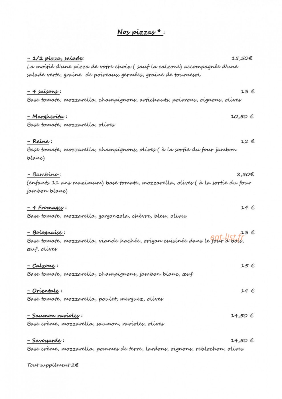 Pizzeria du Jabron — carte page 2