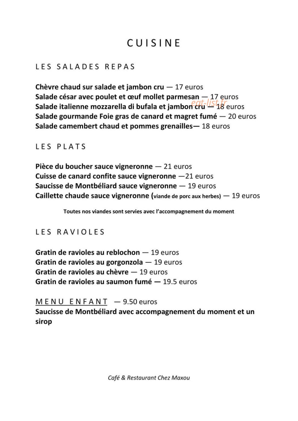 Chez Maxou — carte page 1