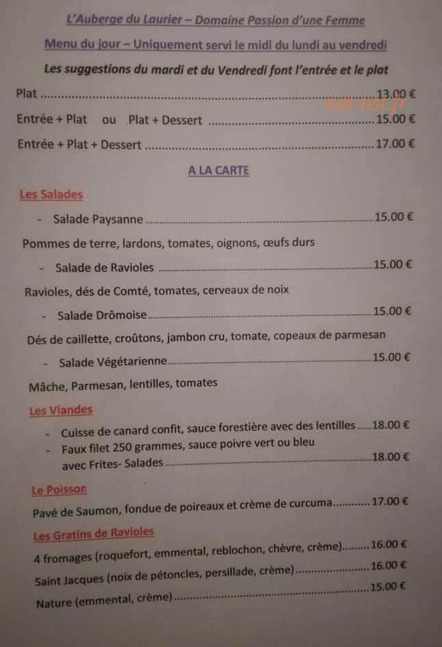 L'Auberge du Laurier — carte page 1