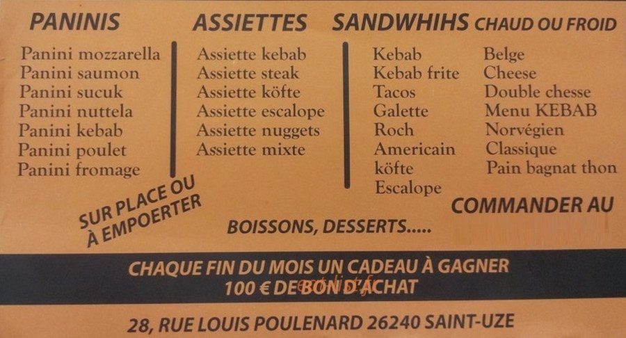 Sandwicherie de la Galaure — carte page 1