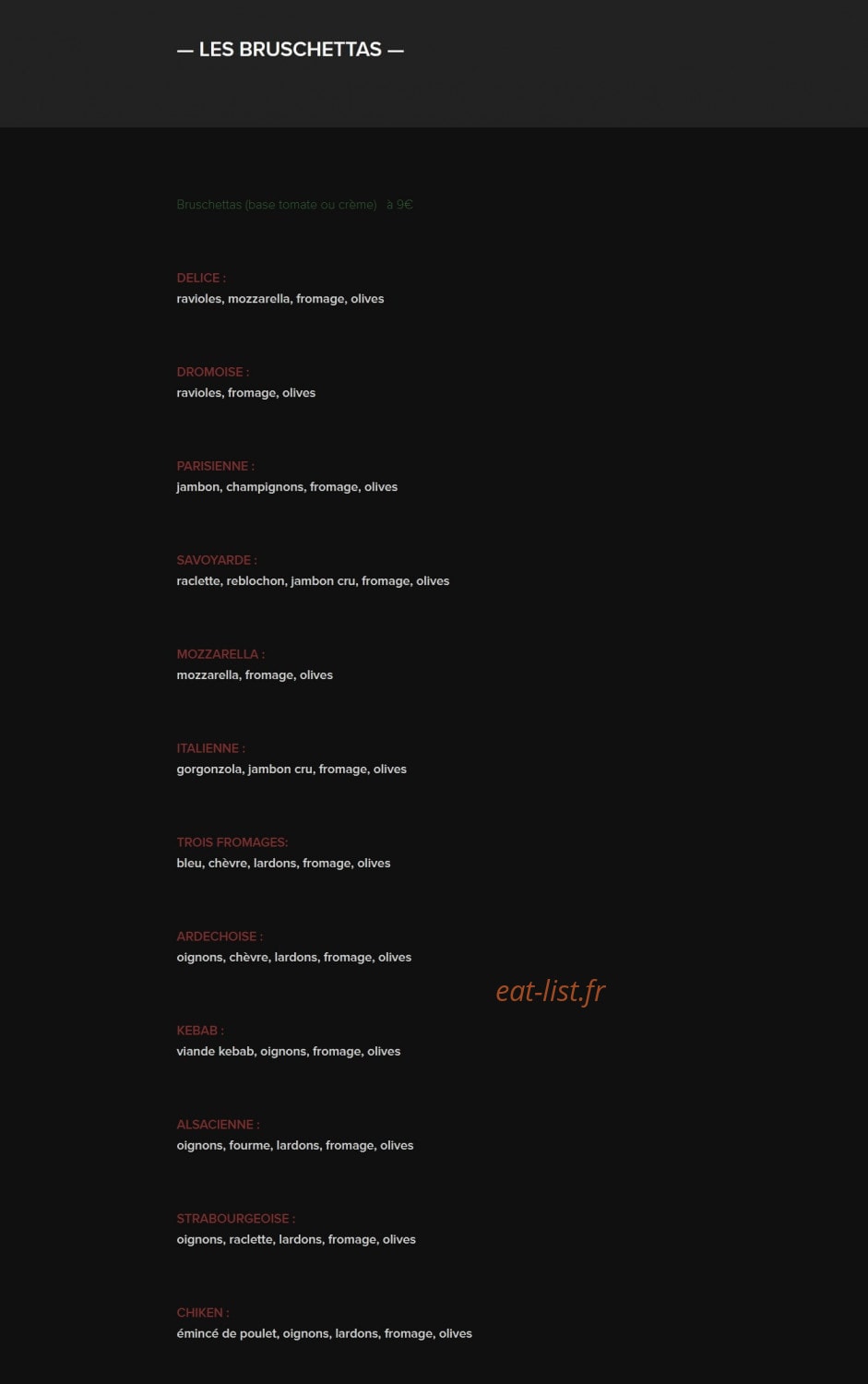 Délices Pizzas — carte page 4