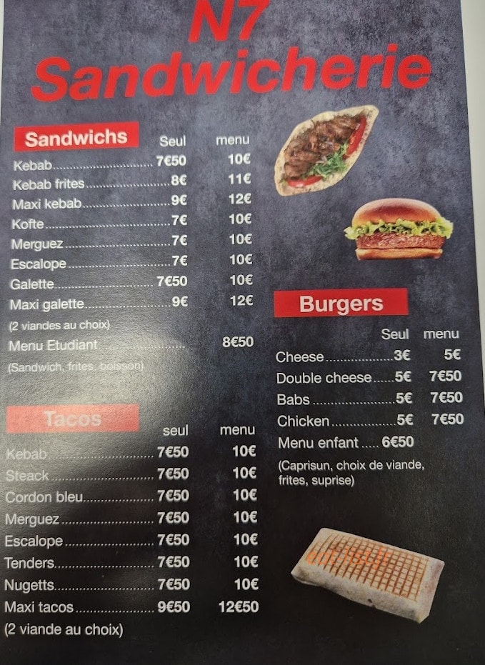 N7 sandwicherie — carte page 2