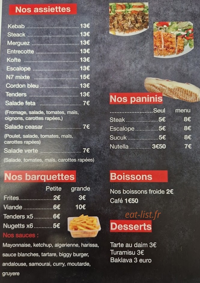 N7 sandwicherie — carte page 1
