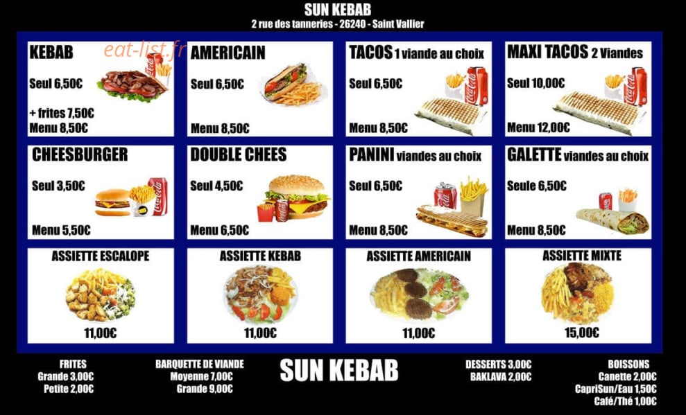 Sun Kebab — carte page 1