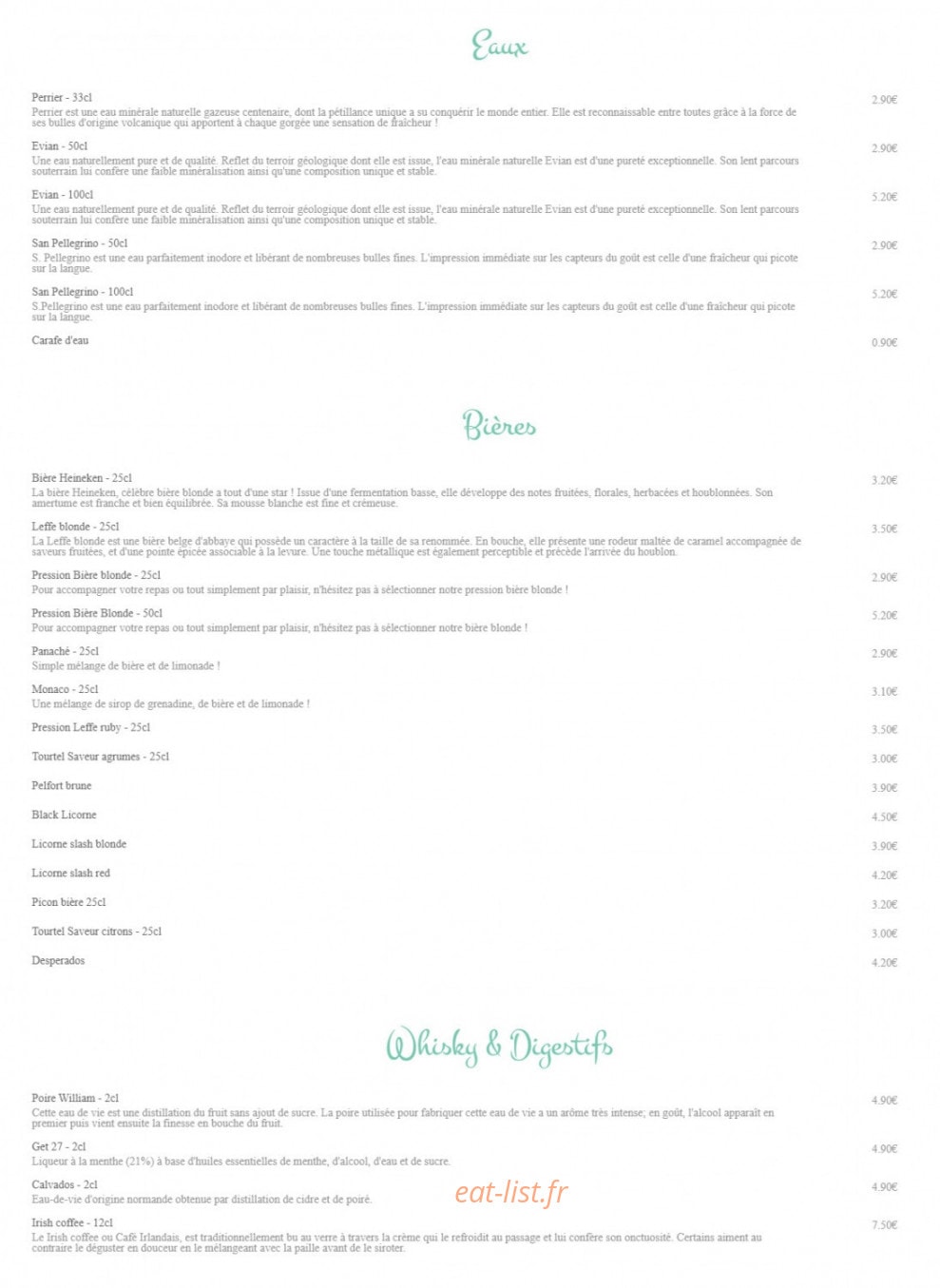 Auberge de la Licorne — carte page 10