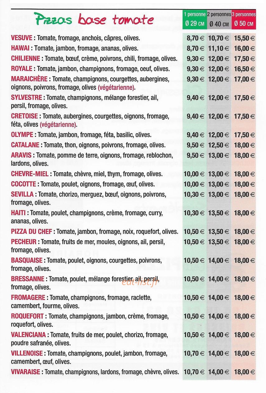 Chic Pizza drome pizzas — carte page 1