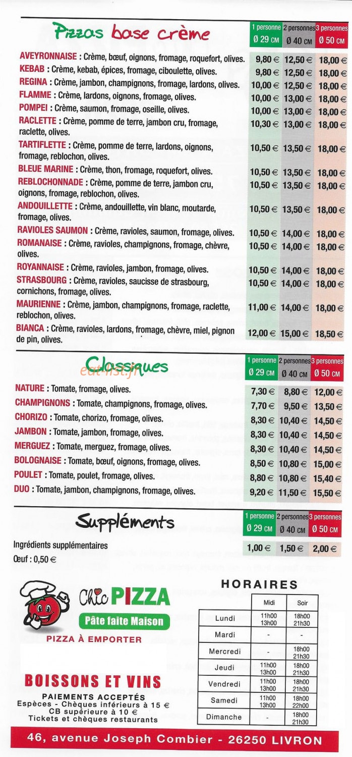 Chic Pizza drome pizzas — carte page 2