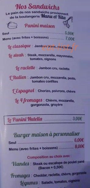 Carte et menu de La Famiglia à Clerieux — Sandwiches