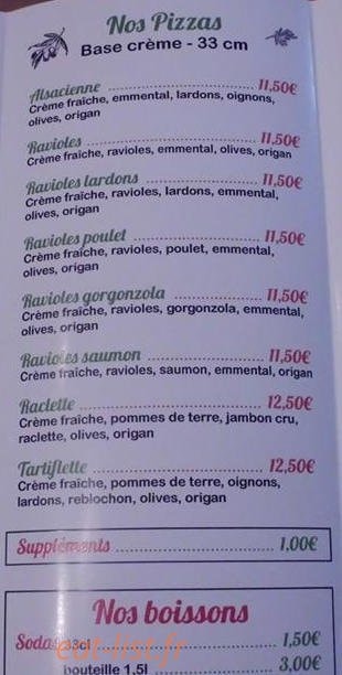 Carte et menu de La Famiglia à Clerieux — Pizzas suite et boissons