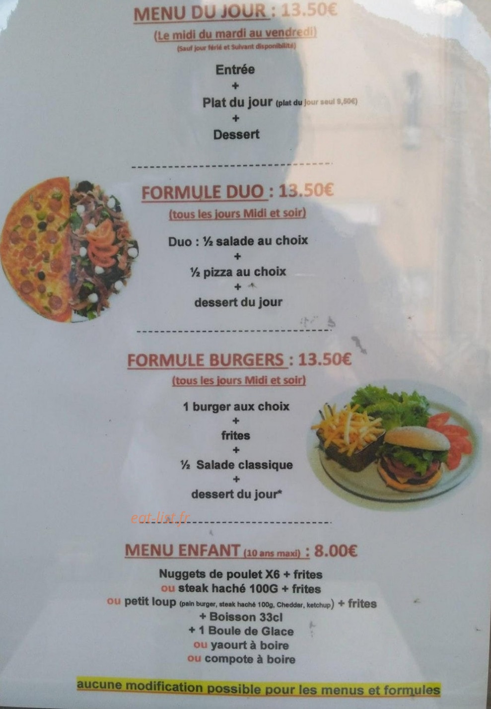 Pizzéria de la Vallée — carte page 1