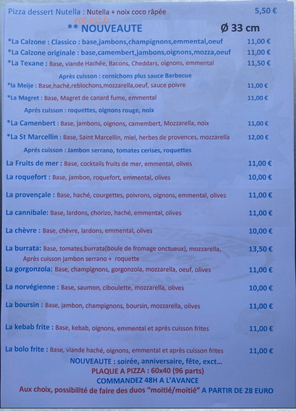 Seb'Pizza — carte page 2