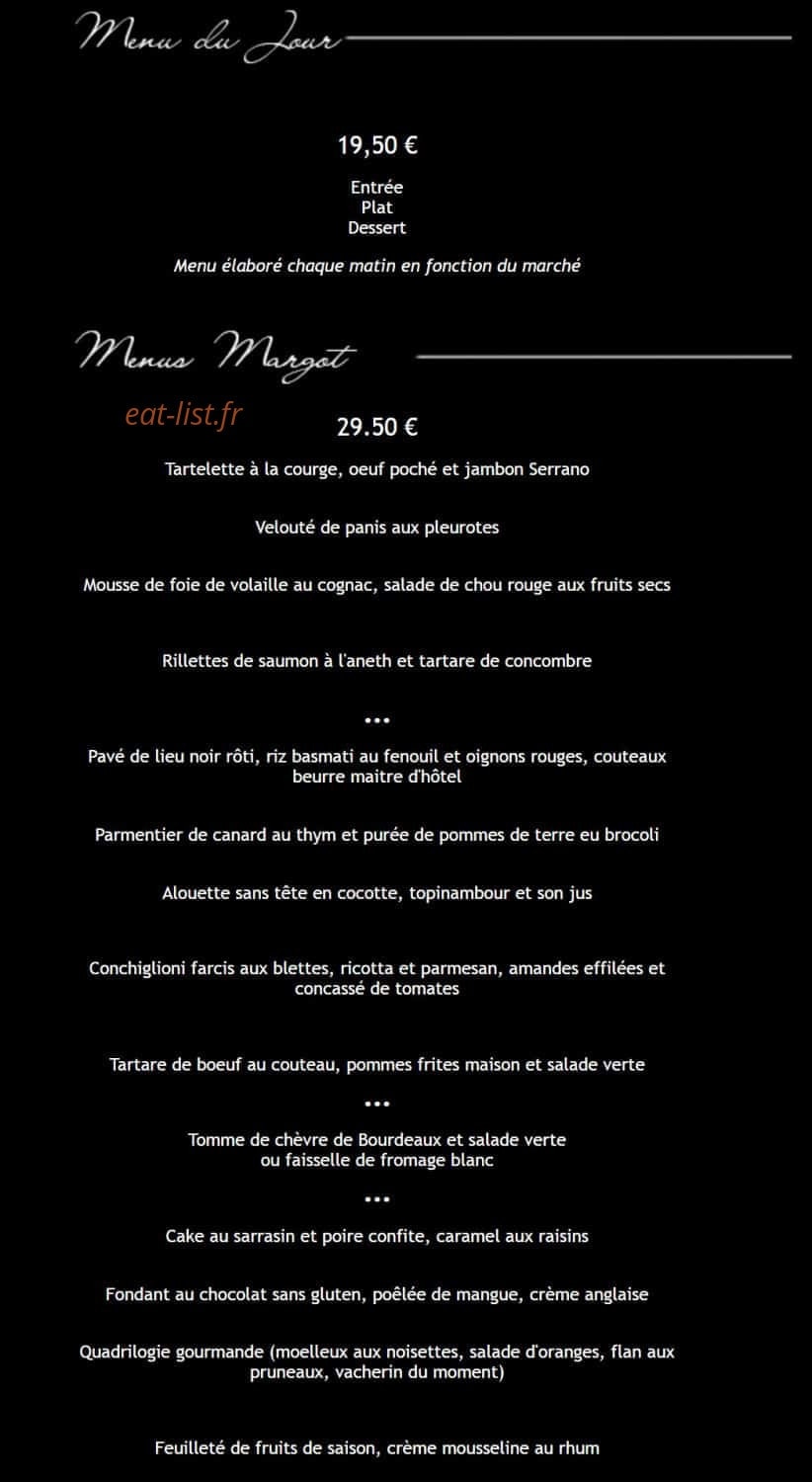 Restaurant Margot — carte page 1