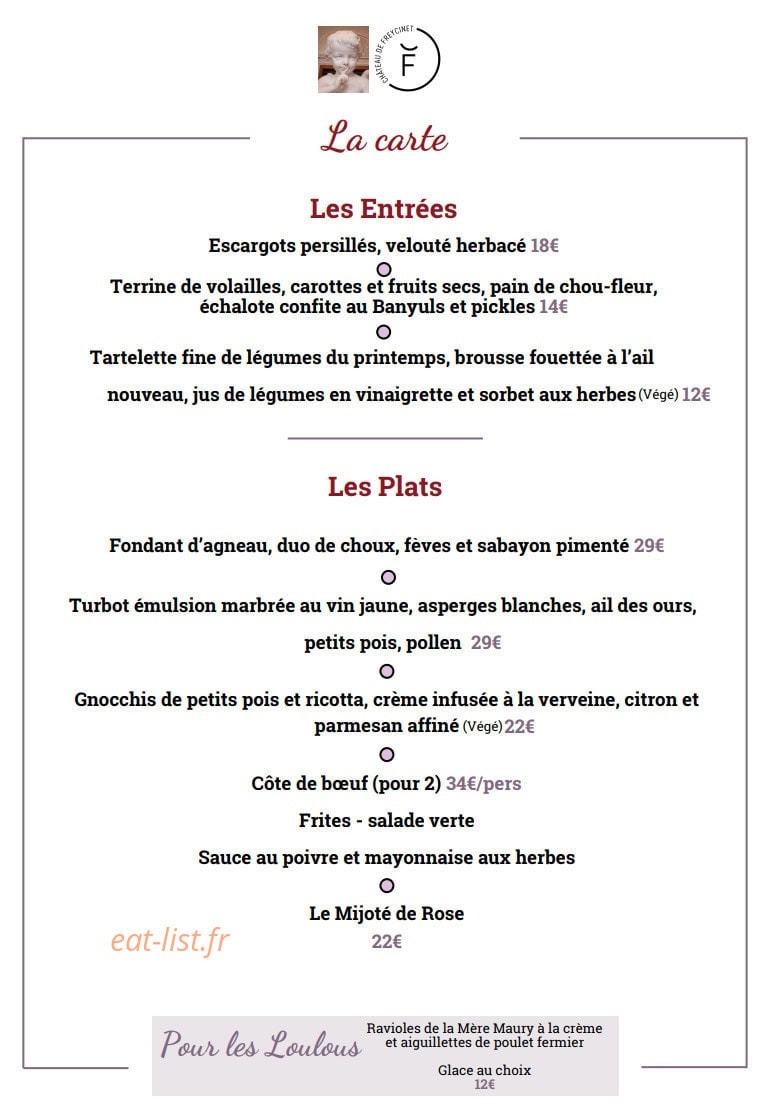 Rose Restaurant — carte page 1
