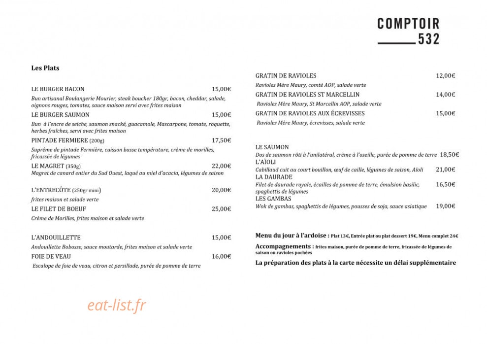 Comptoir 532 — carte page 2