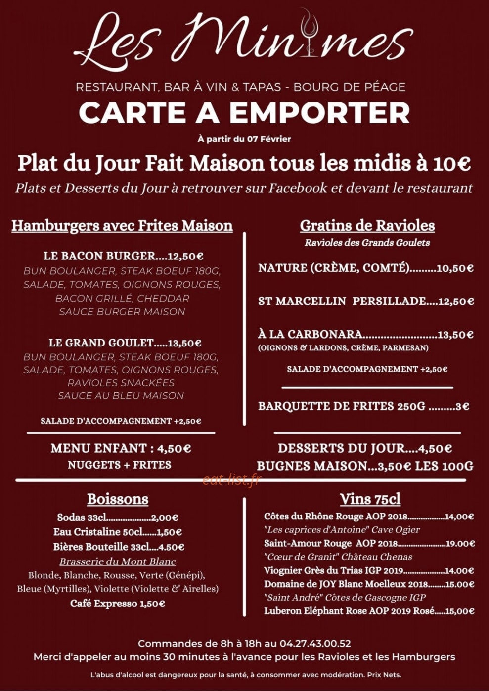 Les Minimes Restaurant — carte page 1