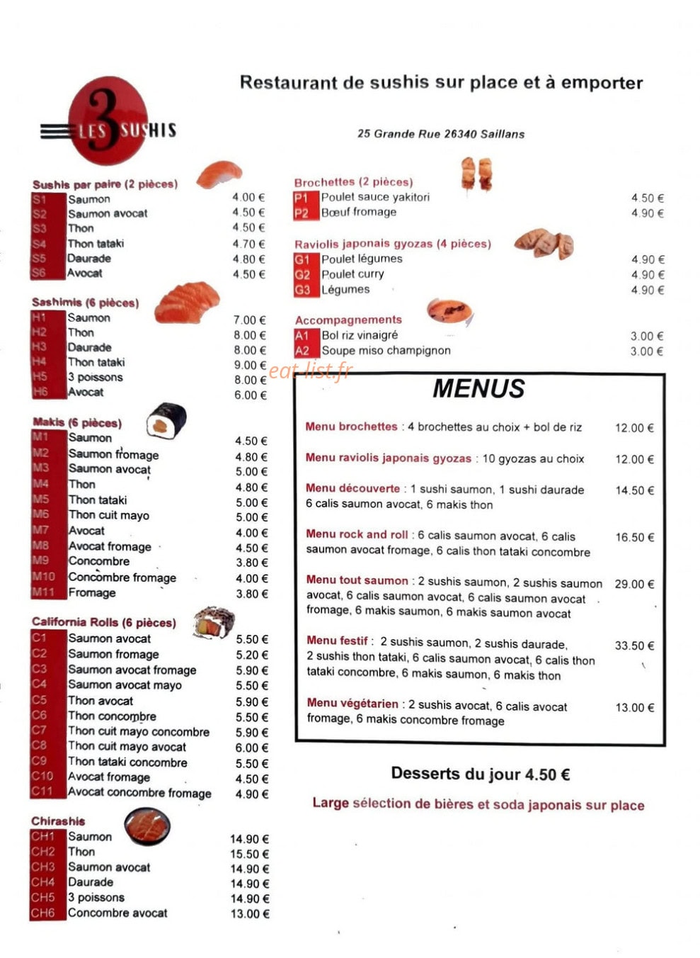 Les 3 Sushis — carte page 1