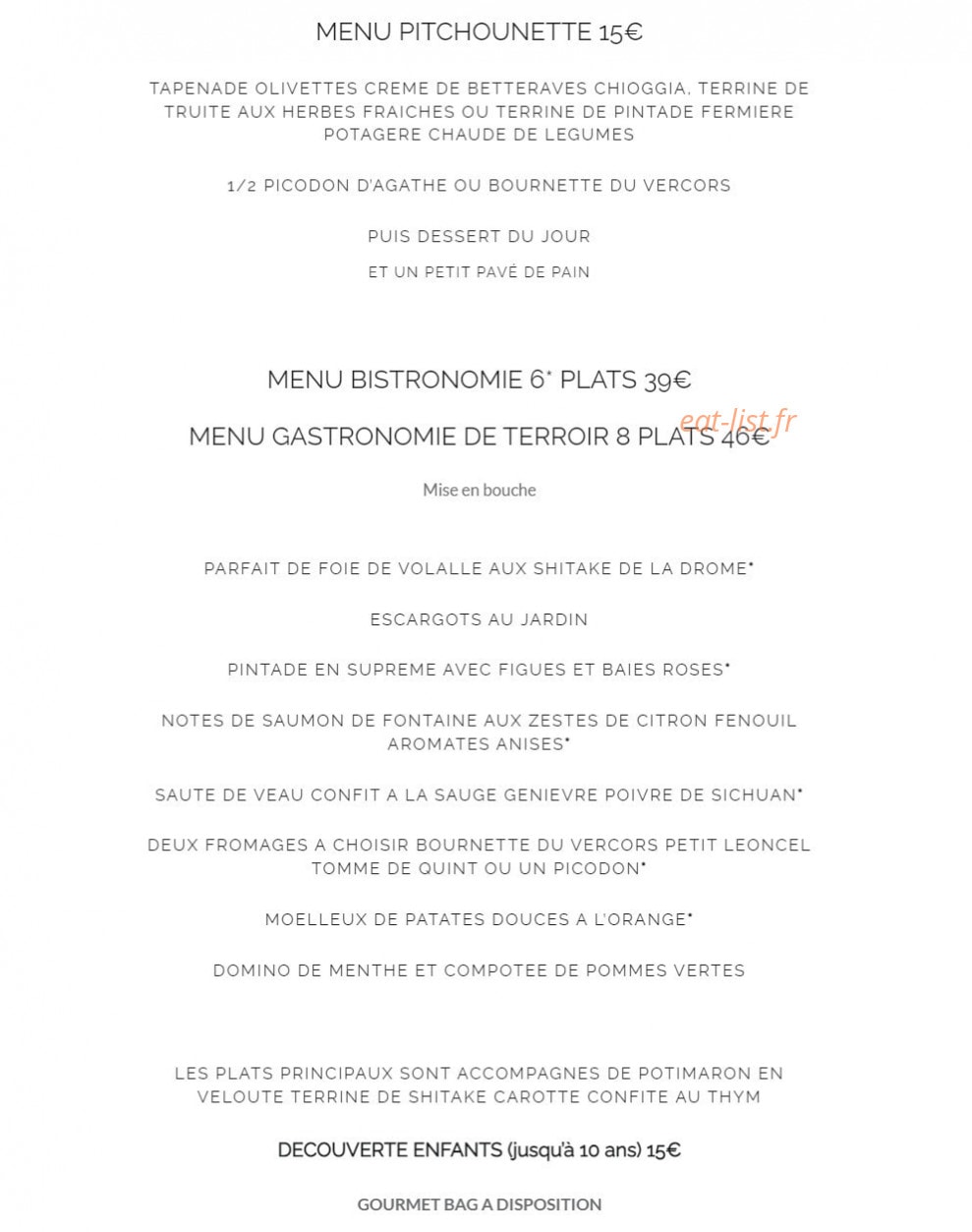 Les Jeunes Chefs — carte page 1