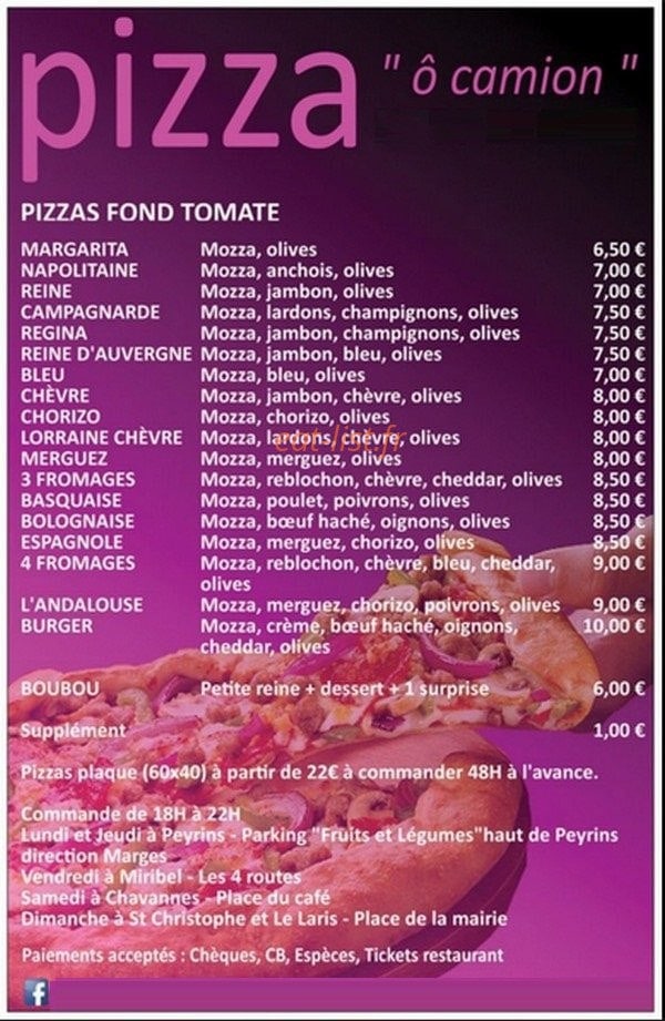 Pizza ô camion — carte page 1