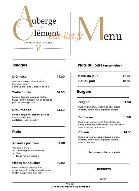 Auberge de Clément — carte page 3