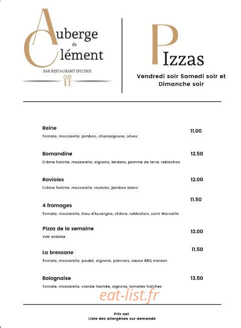 Auberge de Clément — carte page 5