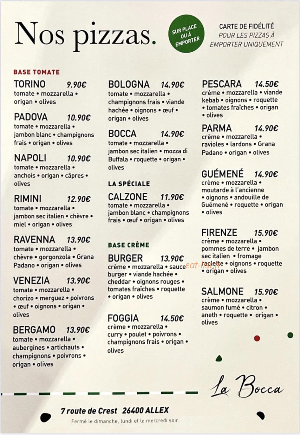 La bocca — carte page 1