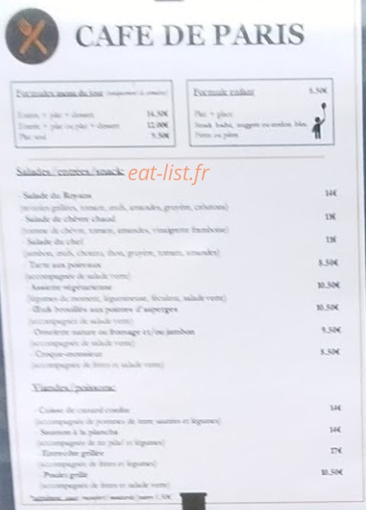 Café De Paris — carte page 1