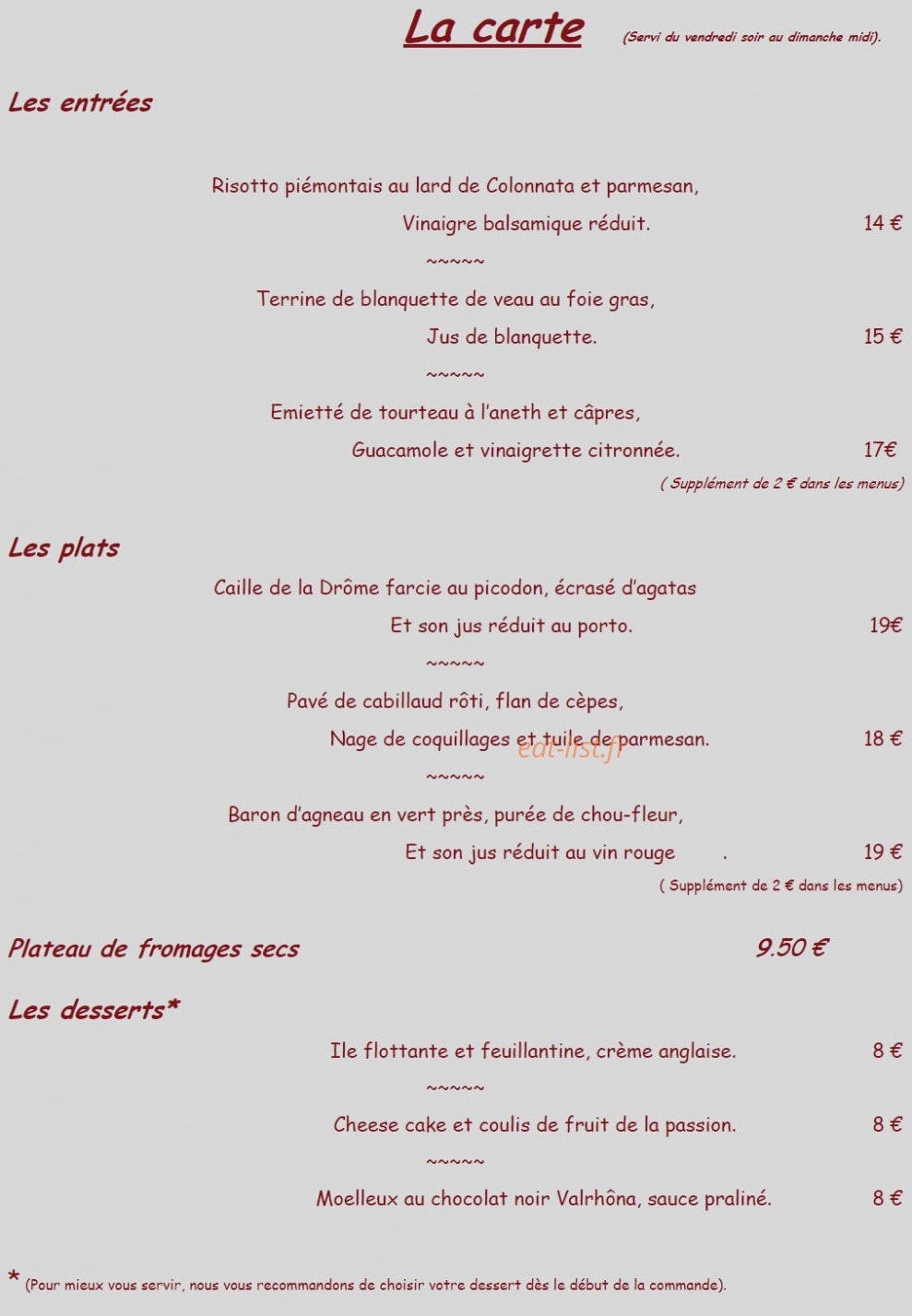 L'esprit gourmand — carte page 2