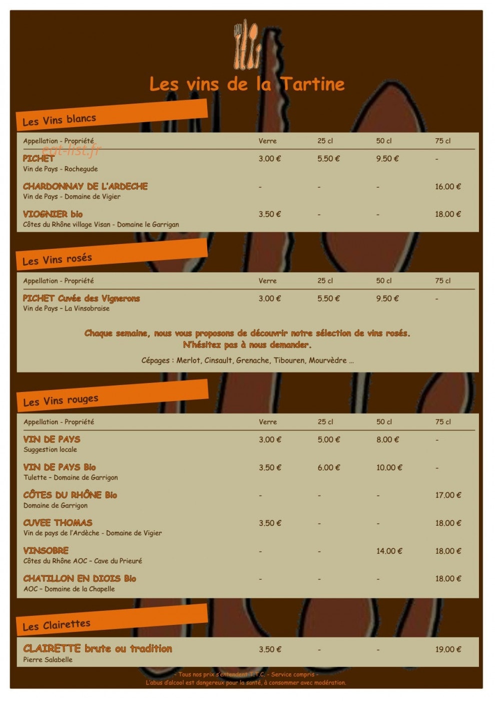 La Tartine — carte page 3
