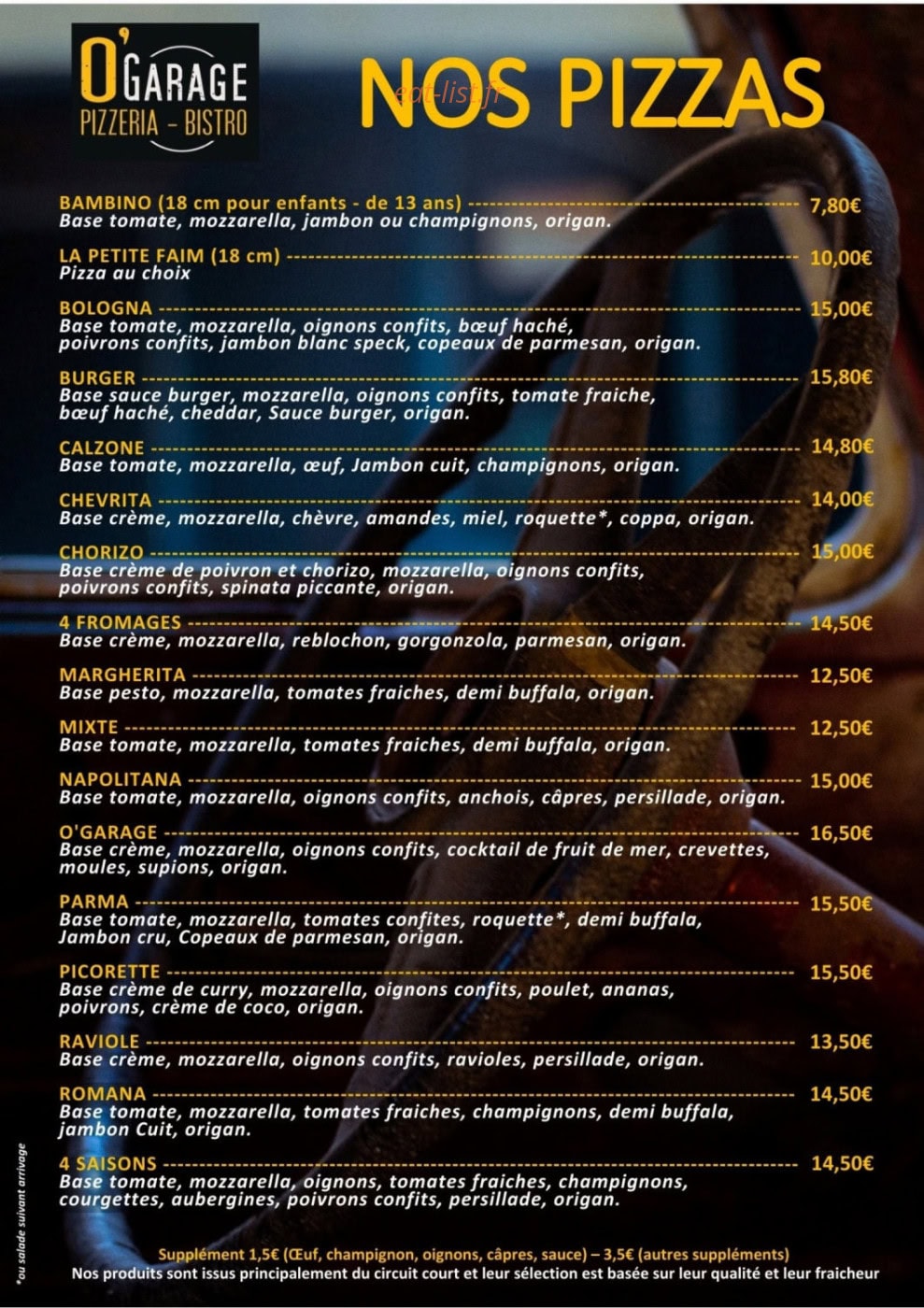 O'Garage — carte page 1