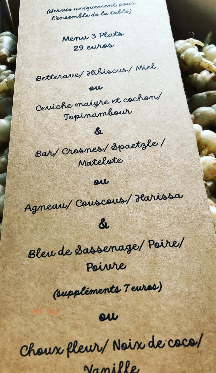 Bistrot de Saint Agnan — carte page 1