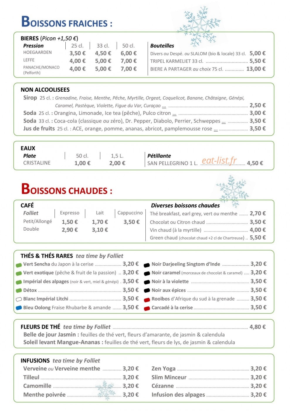 Carte et menu de Auberge-Refuge de Roybon à Saint Martin en Vercors — Les boissons