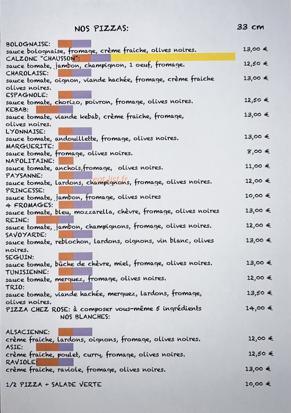 Chez Rose — carte page 1