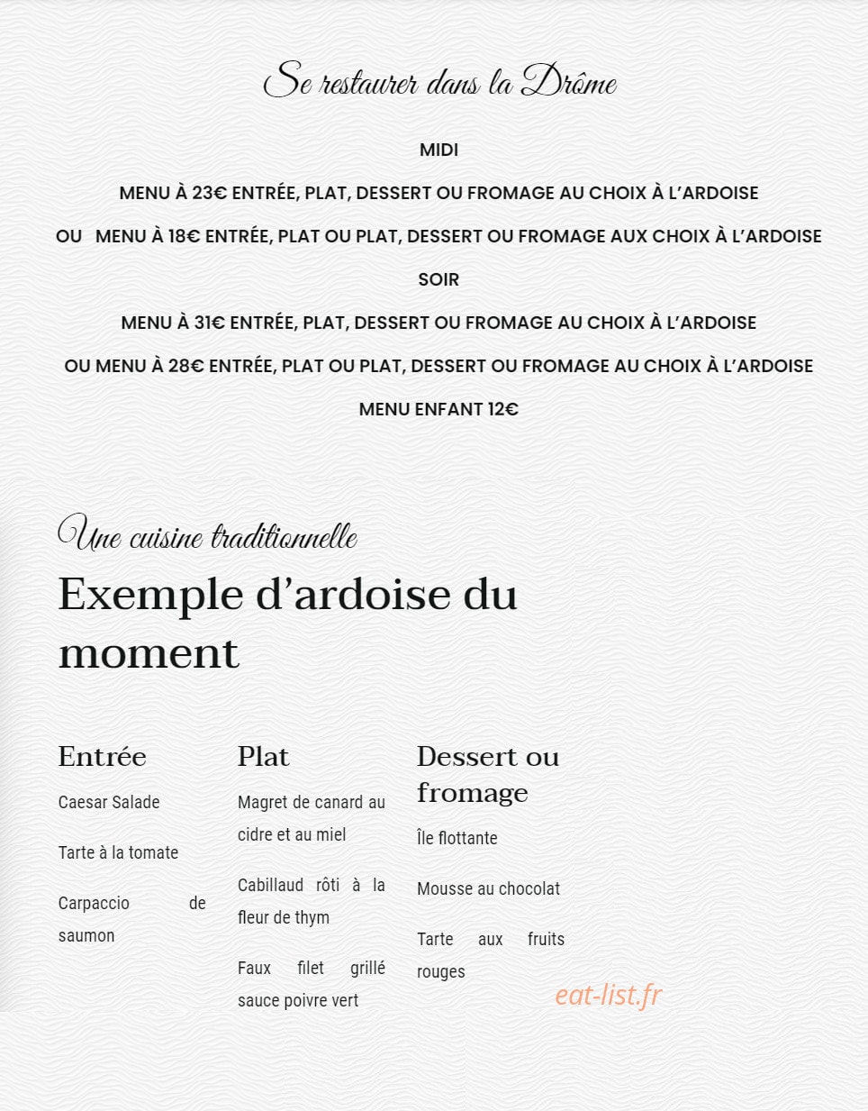 La Petite Auberge — carte page 1