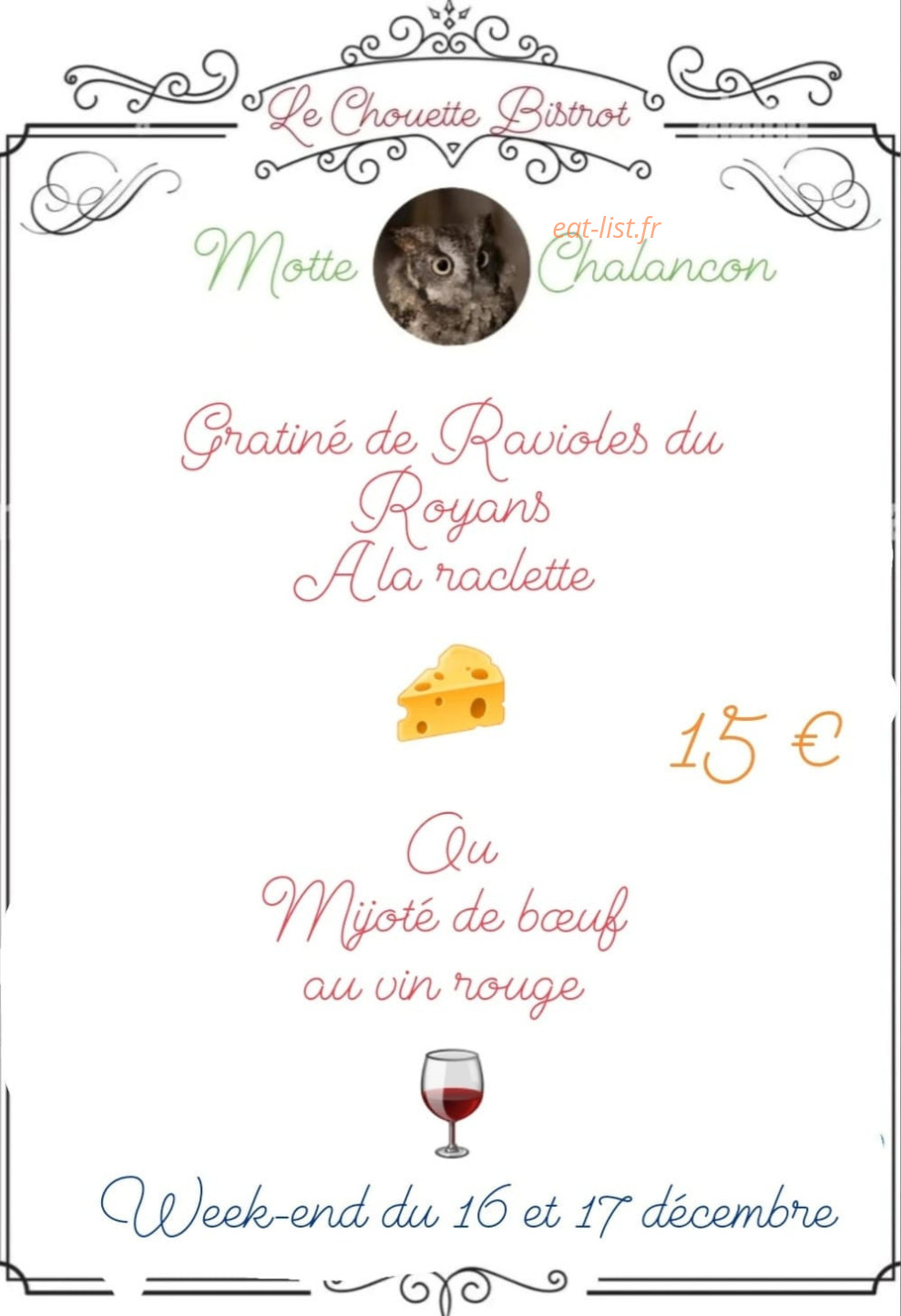 Le Chouette Bistrot — carte page 1