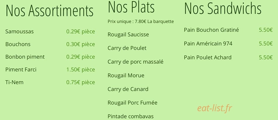Snack Des Iles — carte page 1
