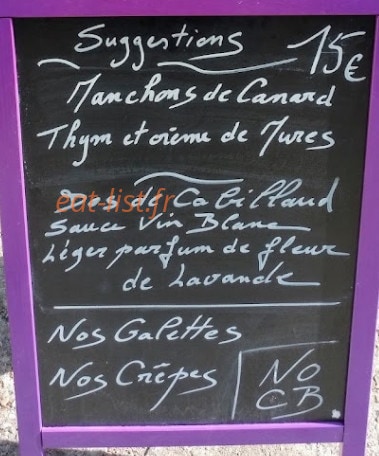 Crêperie Le Billig — carte page 1