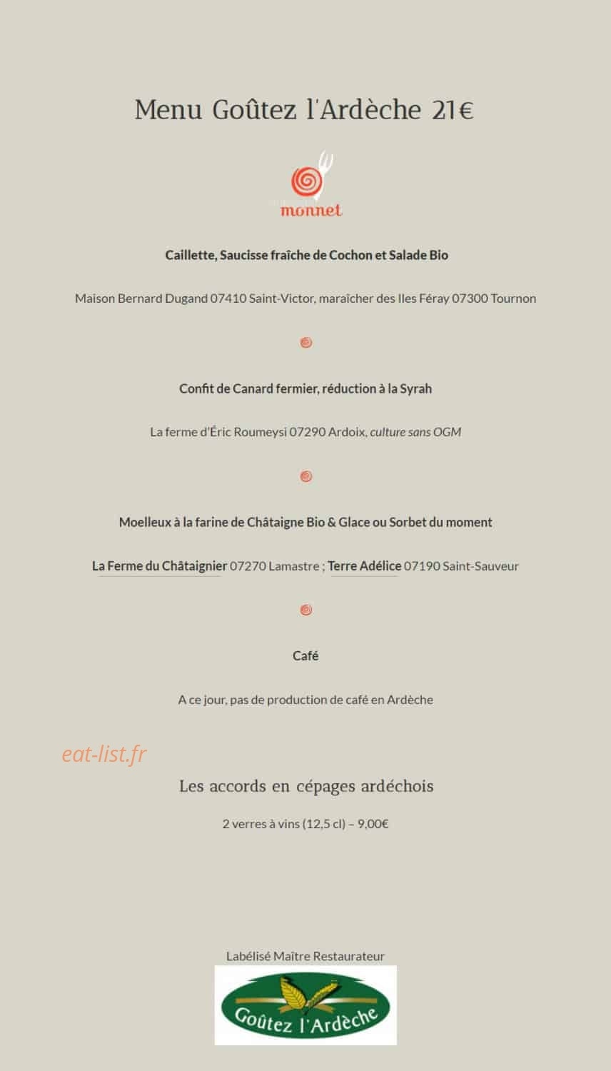 Auberge Monnet — carte page 3