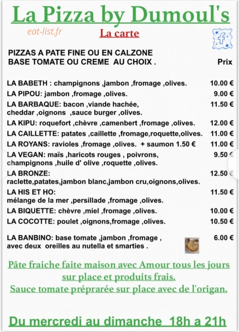 La pizza by dumoul's — carte page 1