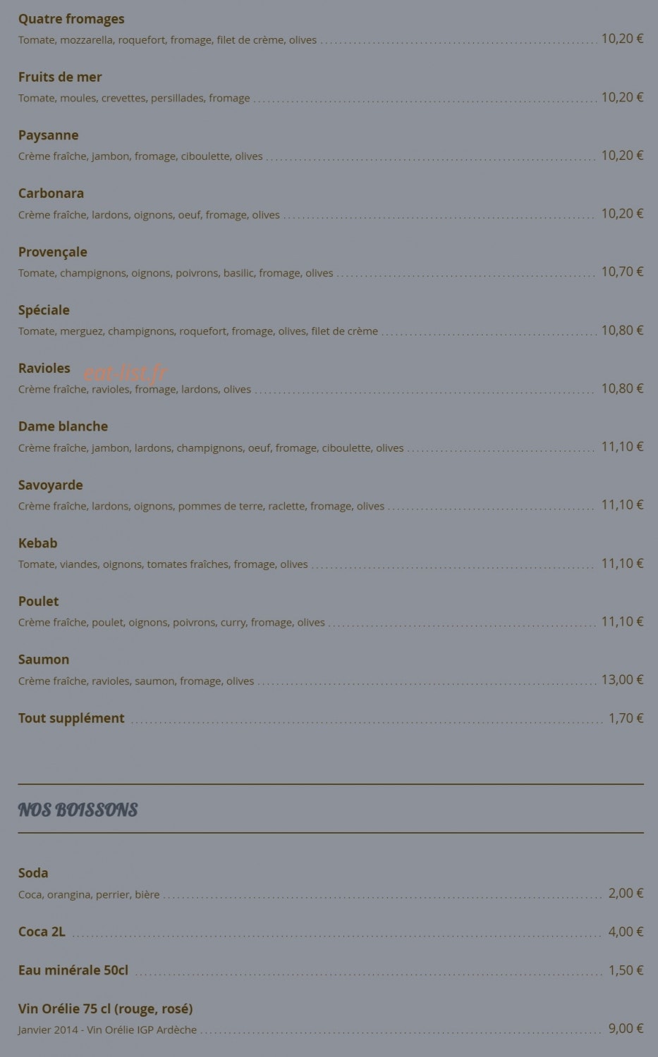 Allo Pizza — carte page 2