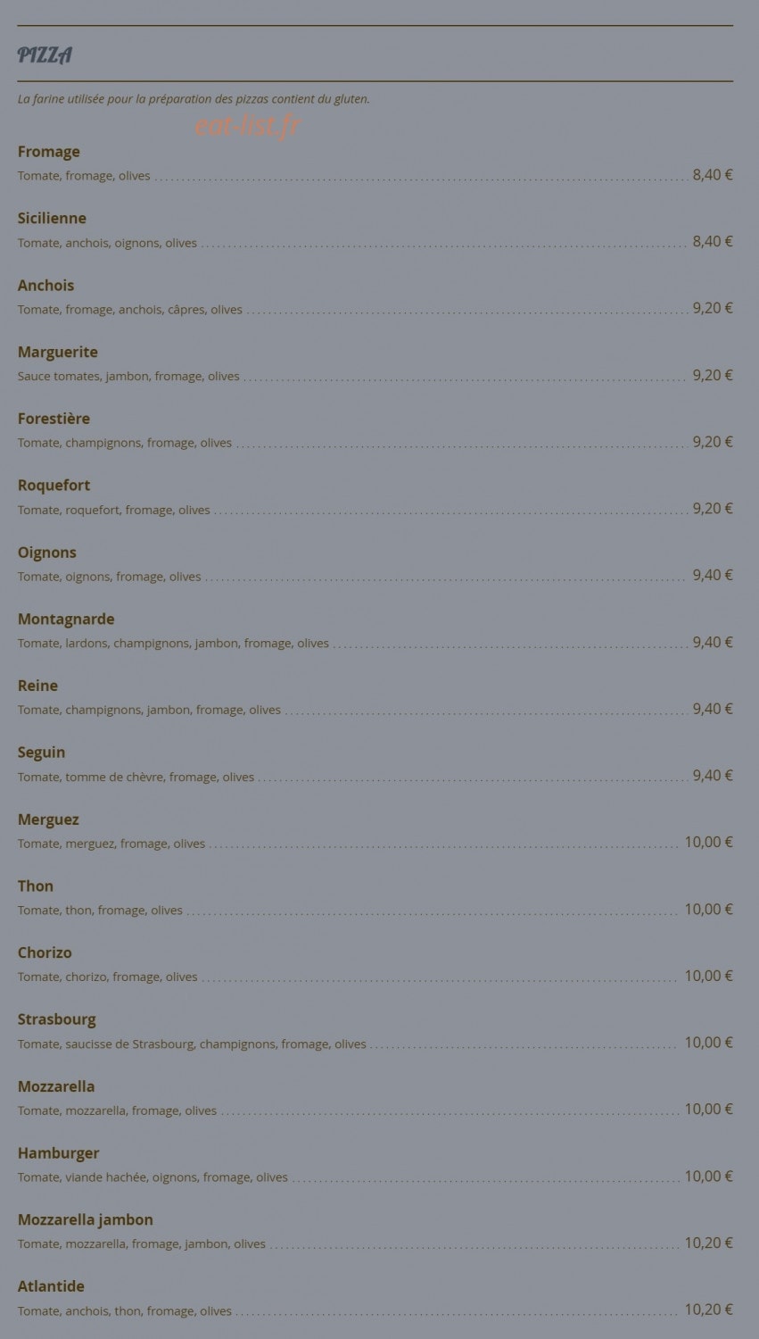 Allo Pizza — carte page 1