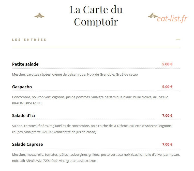 Comptoir Porcelana — carte page 1