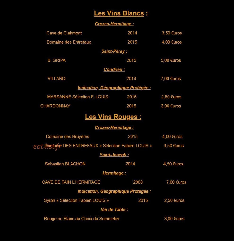 Carte et menu de Des Terrasses Du Rhône Au Sommelier à Tain l'Hermitage — Les vins blancs
