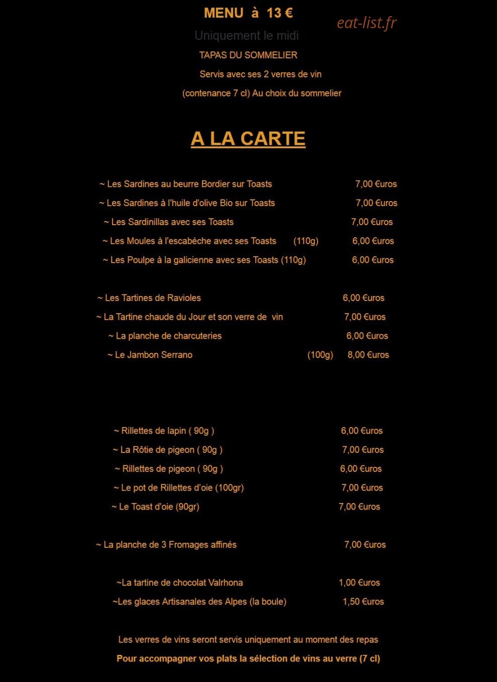 Carte et menu de Des Terrasses Du Rhône Au Sommelier à Tain l'Hermitage — Le menu à 13€
