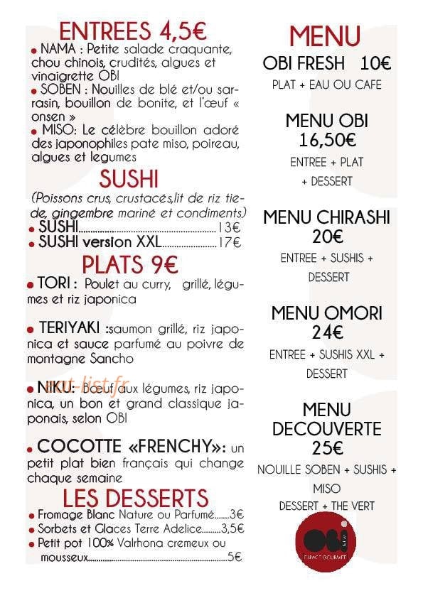 Obi Espace Gourmet — carte page 1