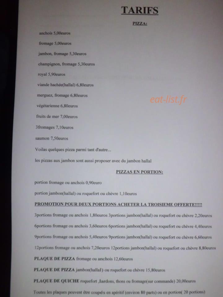 Pizza chez Sylvie — carte page 1