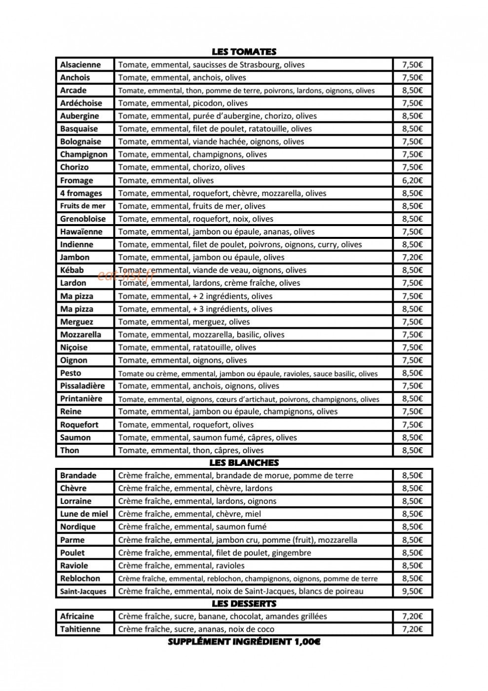 Pizza les Arcades — carte page 1