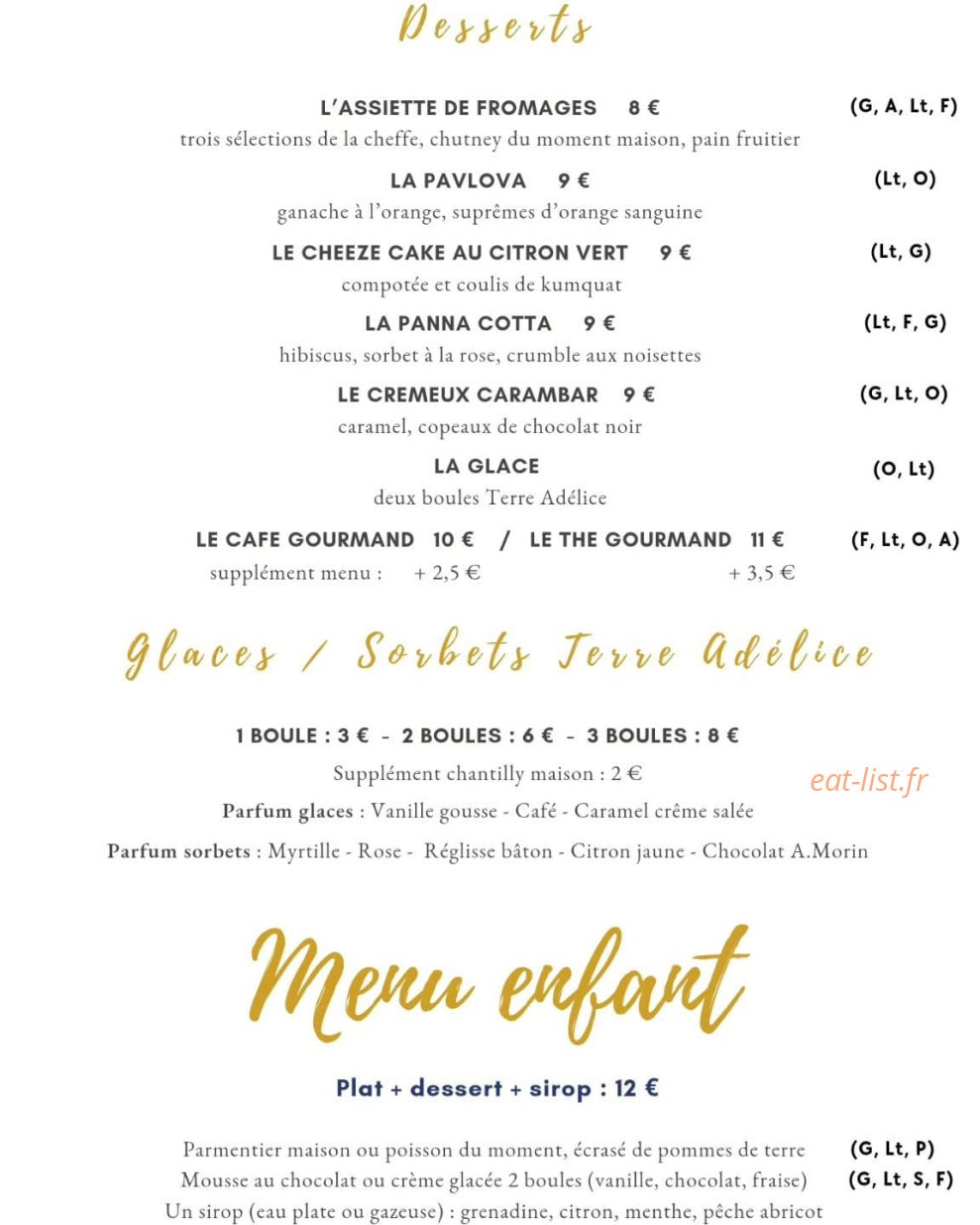 Prélude Restaurant — carte page 2