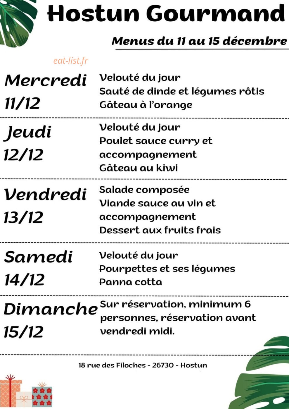 Hostun Gourmand — carte page 1